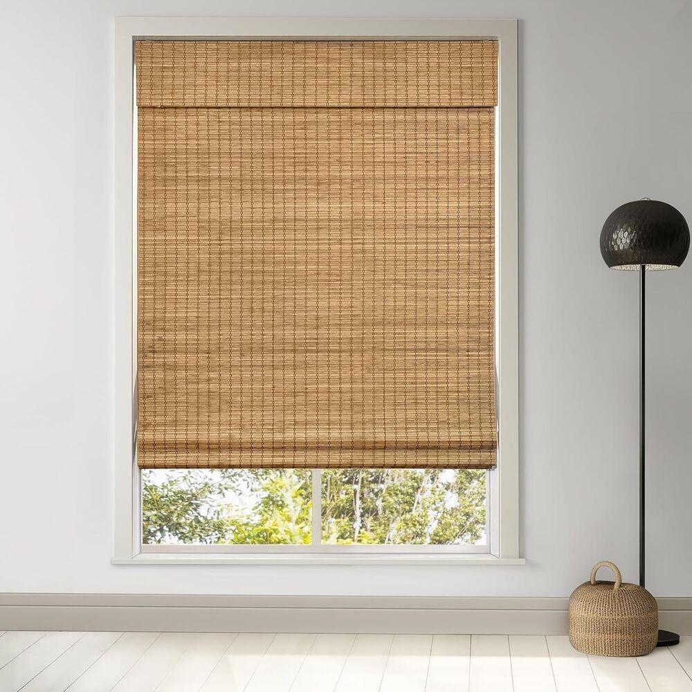 LazBlinds No Tools No Drill Cordless Bamboo Roman Shades, Light Filtering Window